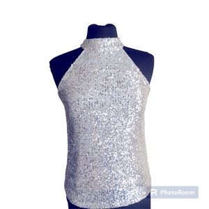 Silver Sequin Halter Neck
